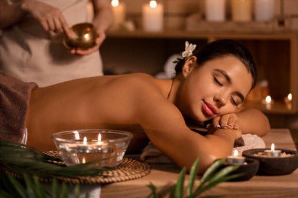 Relaxing Balinese massage with candles and traditional oils